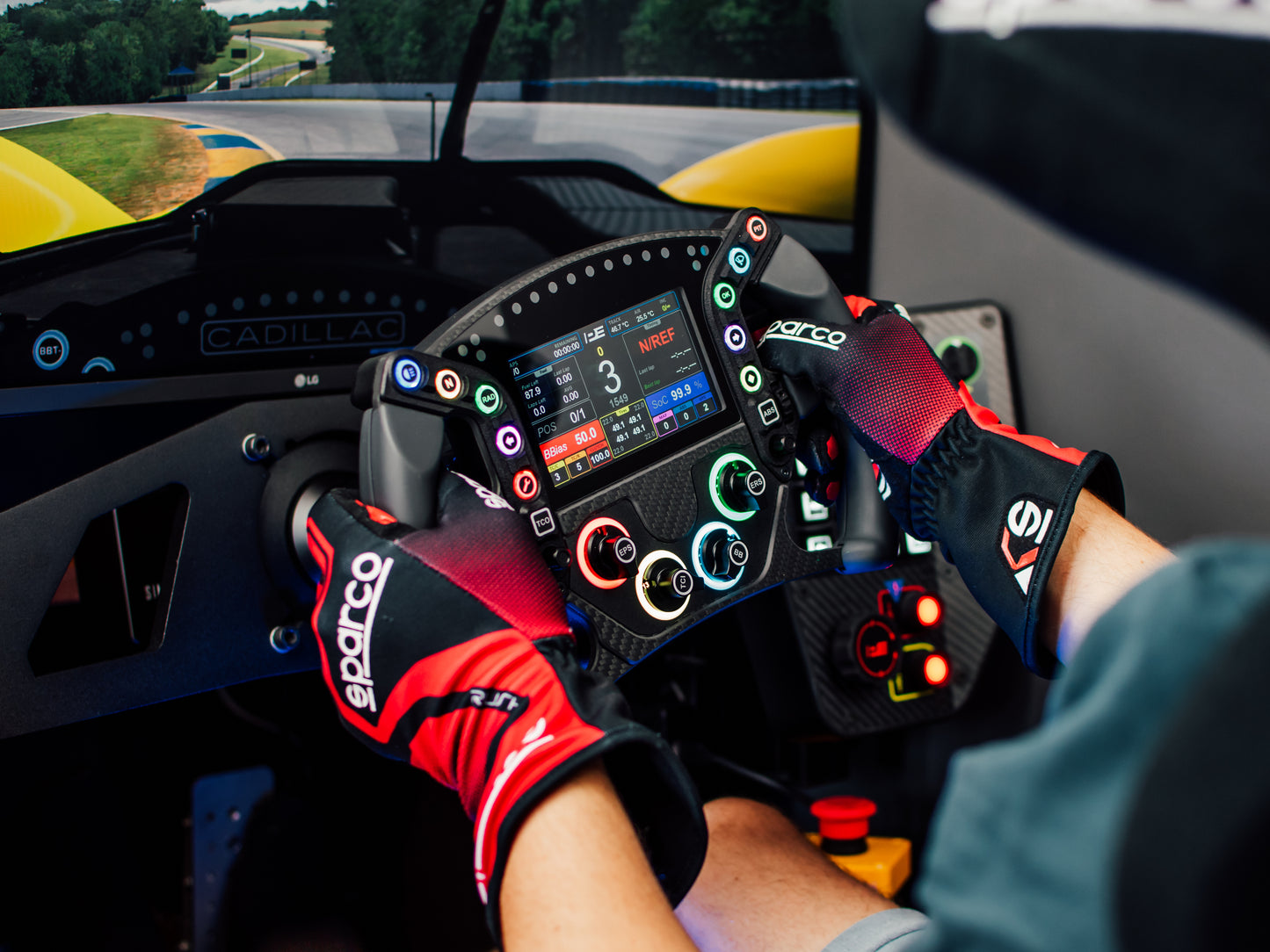 LMDh car driving with HYP-R DIY Hypercar Sim Racing Wheel