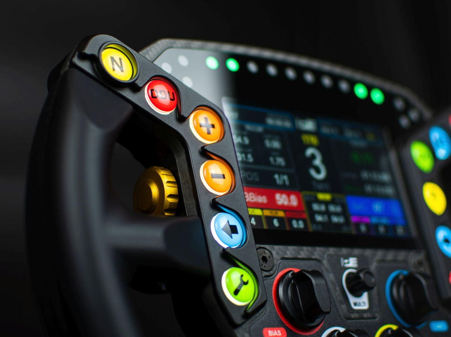 Backlight buttons on LMPH hypercar seering wheel
