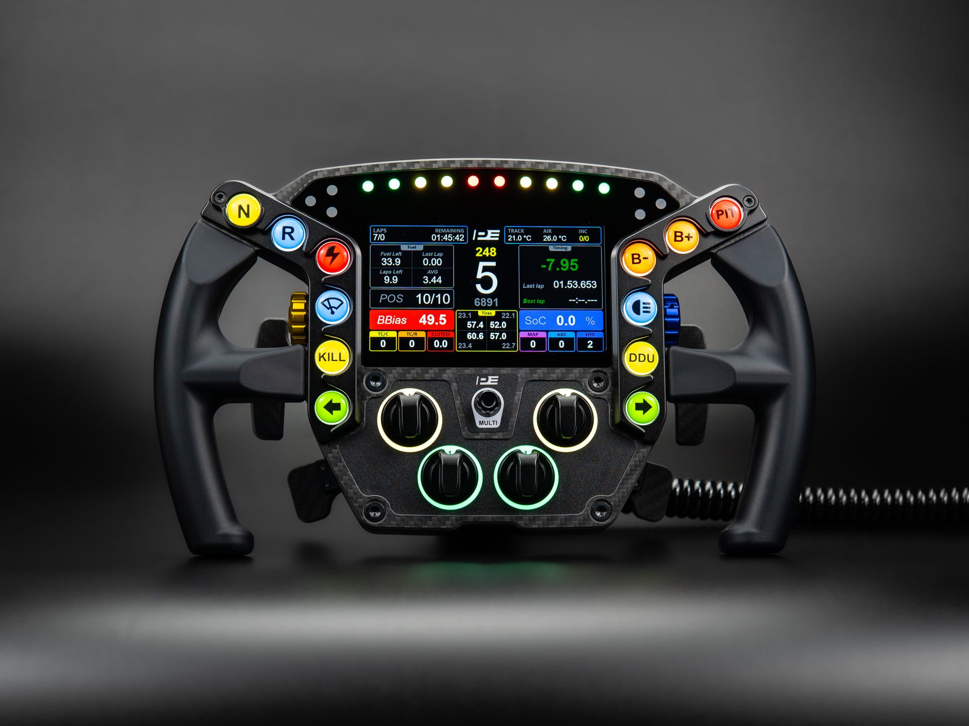 LMPH V2 Hypercar sim racing steering wheel with backlight buttons, RGB encoders and 5 inch display