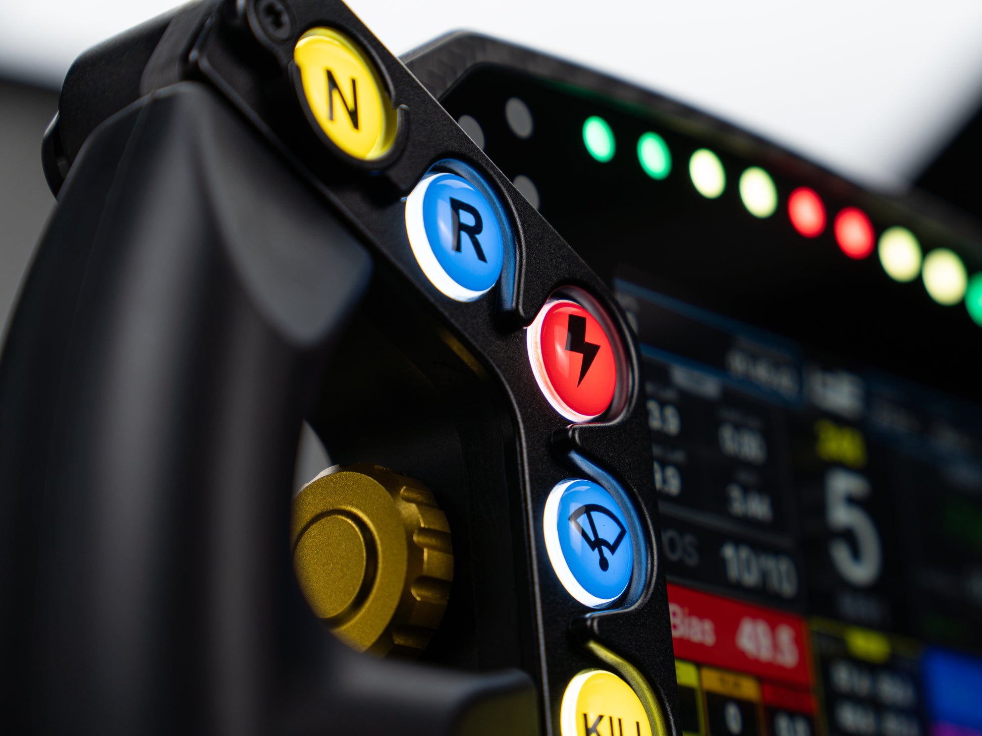 Backlight buttons on the hypercar sim racing steering wheel 